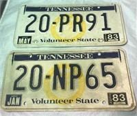 Lot of 2 1980s Tennessee Plates