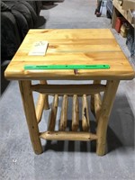 Pine Log End Table w/Lower Shelf