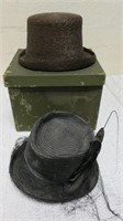 (2) Vintage Hats and Hat Box