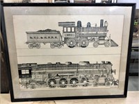 Nice Train Drawing, Pen & Ink by Robert Hess 33"L