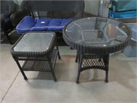 PAIR OF RATTAN PATIO TABLES