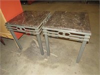 (2X) MARBLE TOP METAL BASE END TABLES