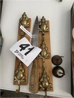 (6) Brass Clown Hooks, (2) Oil Cans & Chef Knife