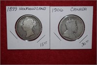 1899 New Foundland Silver 50 Cents & 1906 Canada