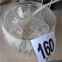 Vintage Glass Punch Bowl & Glasses (No Chips)