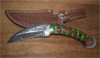 Damascus Knife w/ Leather Sheath - 5" Blade