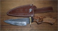 Damascus Knife w/ Leather Sheath - 5" Blade,