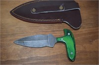 Damascus Knife w/ Leather Sheath - 4" Blade