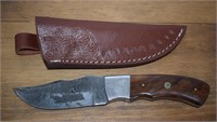 Damascus Knife w/ Leather Sheath - 4" Blade,
