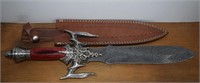 Damascus Fantasy Knife w/ Leather Sheath -