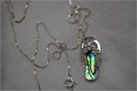 Sterling Silver Sandal Necklace w/ Abalone & White