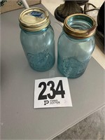(2) Blue Quart Mason Jars (U235)