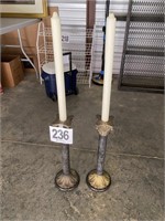 Pair of Candle Sticks - 18" & (2) Candles (U235)