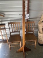(2) Oak Chairs & Oak Hat/Coat Rack - 61" (U238)