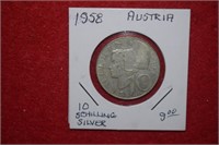 1958 Austria Silver 10 Schilling  ASW 0.15
