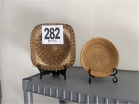 (2) Woven Pine Needle Baskets with Stands (U238)