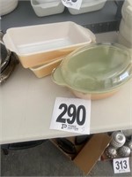 (3) Piece Peach Luster Bakeware: (2) Loaf & (1)