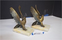 Two Heavy Metal Eagles on Marble Base