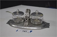Vintage Hand Wrought   Aluminum Jam Jars & Tray
