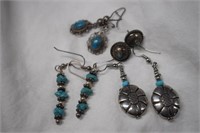 (4) Pairs of Sterling Silver & Turquoise Earrings