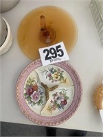 (2) Tidbit Trays: One Amber, One Pink Floral