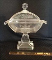 Etched glass candy dish