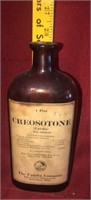 Vintage Amber Creosotone Bottle w/Label 1 Pint