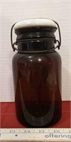 Vintage Amber Jar w/milk glass Lid