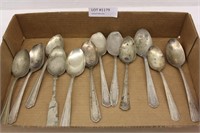 FLAT BOX OF VINTAGE SILVER PLATED SERVING SPOONS