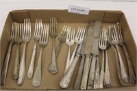 FLAT BOX OF VINTAGE SLIVER PLATED SILVERWARE