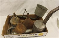 VINTAGE OIL CANS AND FUNNELS