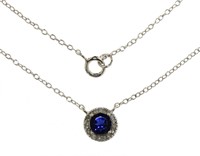 Round 1.10 ct Sapphire & Diamond Halo Necklace