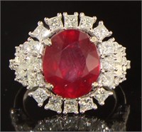 14kt Gold 10.50 ct Oval Ruby & Diamond Ring