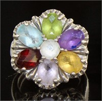 Genuine Gemstone Designer Flower Ring