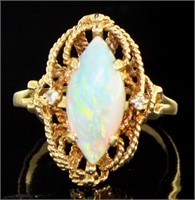 14kt Gold Marquise White Opal & Diamond Ring