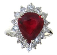 14kt Gold Pear Cut 6.01 ct Ruby & Diamond Ring