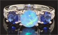 Round Blue Opal & Blue Sapphire Designer Ring