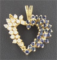 14kt Gold 1.00 ct Sapphire & Diamond Heart Pendant