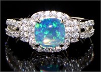 Cushion Cut Blue Opal Designer Ring