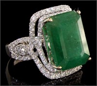 18kt Gold 16.69 ct Step Cut Emerald & Diamond Ring