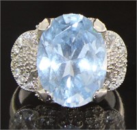 XL Oval Blue & White Topaz Designer Ring