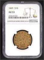 1849 AU53 Liberty Head $10.00 Gold Eagle