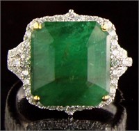 18kt Gold 14.39 ct Step Cut Emerald & Diamond Ring