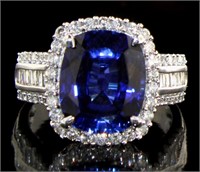 14K White Gold 7.90 ct Sapphire and Diamond Ring