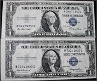 2 - $1 1935 E AU Silver Certificates