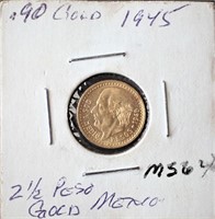 *1945 $2 1/2 Gold Peso MS 64*