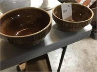 (2) Brown Stone Mixing Bowls