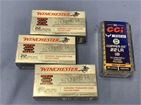 Four 50 round boxes of .22LR rifle cartridges, one