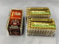 Three 50 round boxes of .22MAG rifle cartridges *W