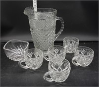 Pressed Glass Pitcher Mugs, & A Bowl